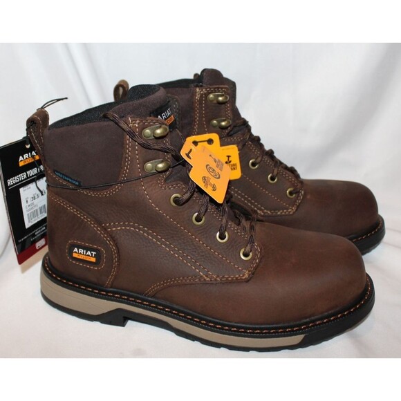 Ariat Women Riveter 6" CSA Brown Leather H2O Lace Up Work Boot Size 8 Wide BROWN - Picture 1 of 7